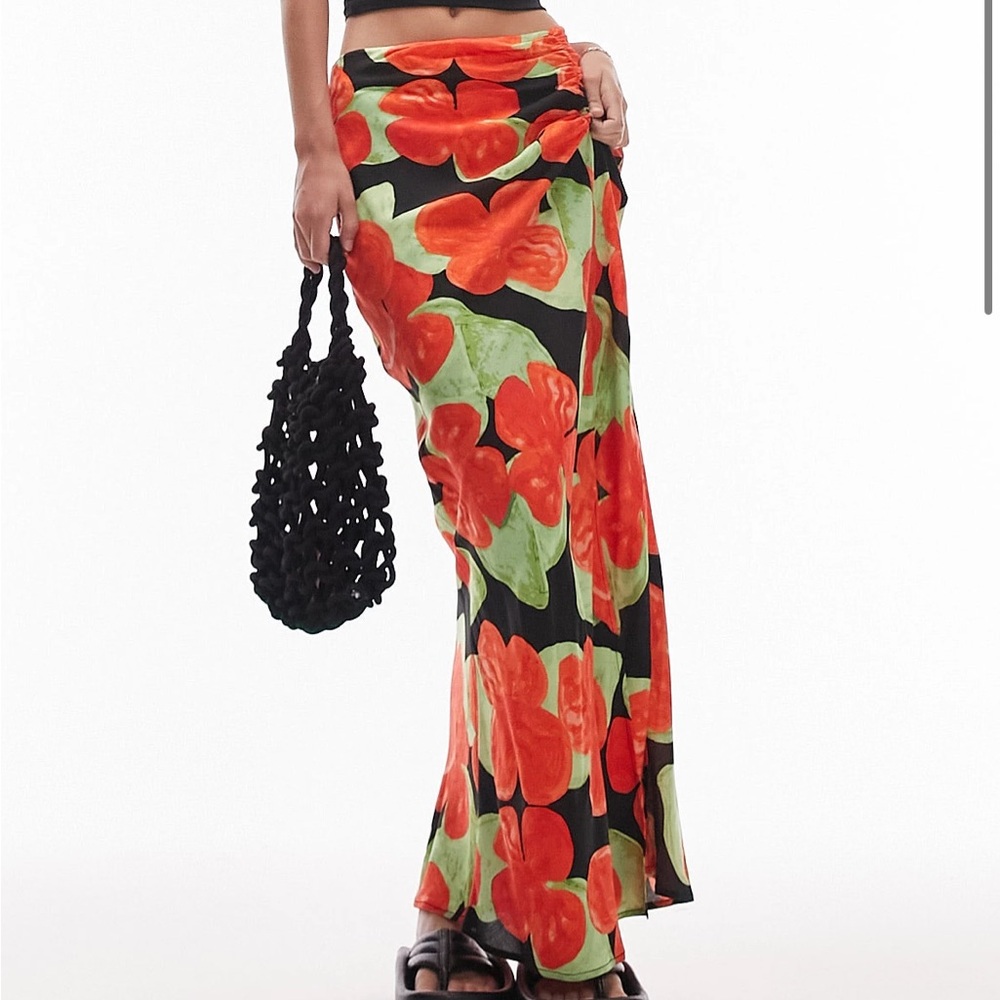 4p Topshop Petite Printed Side Split Maxi Skirt R… - image 1